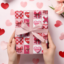 Valentine’s Day Wrapping Paper Pink & Red Elements