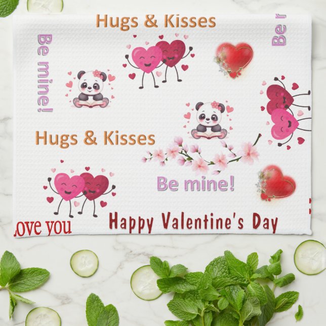 Valentine' s Kitchen Hand Towel Cat Red Heart Geschirrtuch (Gefaltet)