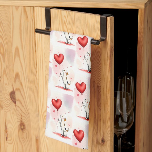 Valentine' s Kitchen Hand Towel Dog Red Heart Geschirrtuch (Drittel gefaltet)