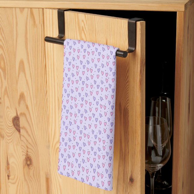 Valentine' s Kitchen Hand Towel Pink & PurpleHeart Geschirrtuch (Drittel gefaltet)