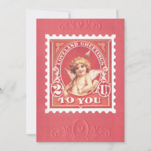 Valentine Salutations Cupide carte rouge timbre