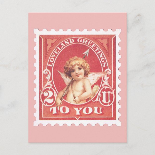 Valentine Salutations Cupide Rouge Timbre carte po (Devant)