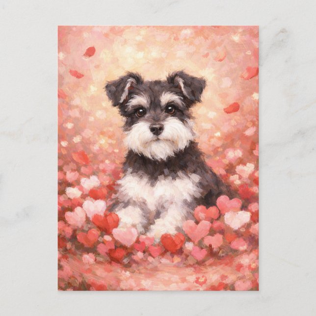 Valentine Schnauzer mit Herzen Postkarte (Vorderseite)