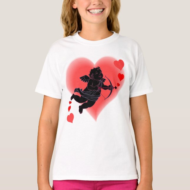 Valentine-Shirts der Mädchen Rosa Cupid Sweatshirt T-Shirt (Vorderseite)
