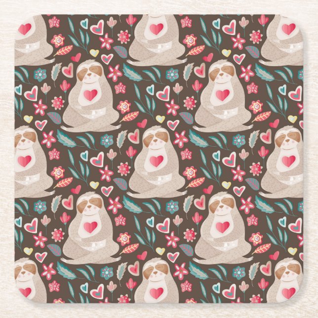 Valentine Sloth Pattern Rechteckiger Pappuntersetzer (Vorderseite)