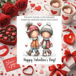 Valentine Snow Walk – Whimsical Kids Quadratischer Aufkleber