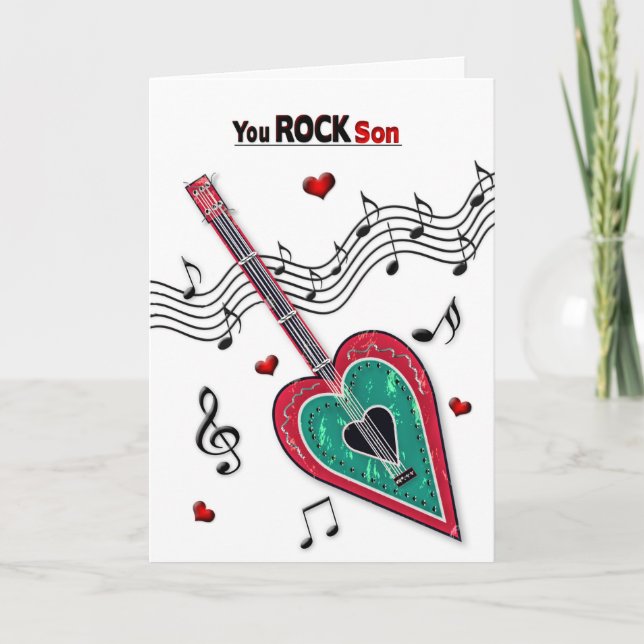 Valentine Son Heart Guitar Music Feiertagskarte (Vorderseite)