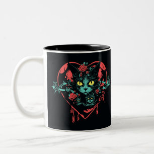 Valentine Spooky Katzen und Blut Zweifarbige Tasse