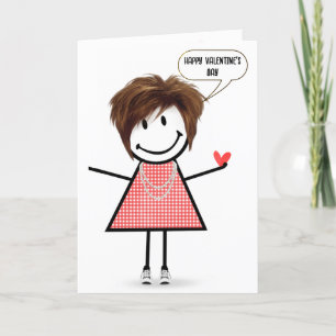 Valentine Strichmännchen Girl mit Sprechblase Karte