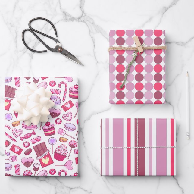 Valentine Süßigkeiten Liebe Geschenkpapier Set (Vorderseite)