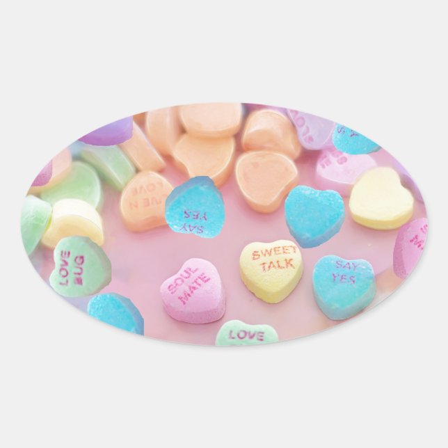 Valentine Süßwarenherzen Ovaler Aufkleber (Vorderseite)