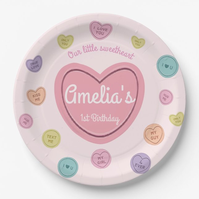 Valentine Sweetheart Candy Birthday Paper Tellers Pappteller (Vorderseite)