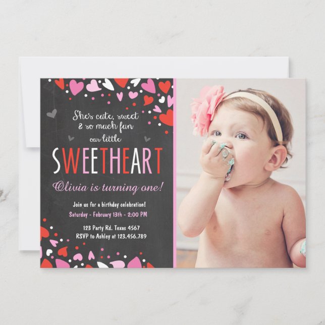 Valentine Sweetheart Geburtstagsparty Einladung (Vorderseite)