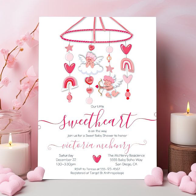 Valentine Sweetheart Mobile Baby Shower Einladung (Von Creator hochgeladen)