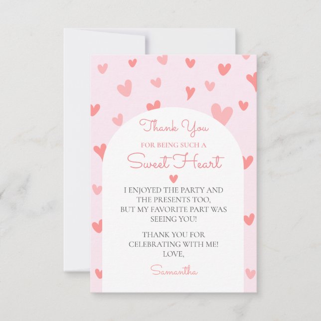 Valentine Sweetheart Pink Peach Herzen Geburtstag Dankeskarte (Vorderseite)