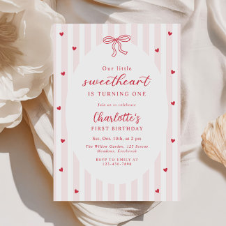 Valentine Sweetheart Pink Red Hearts 1st Birthday Einladung