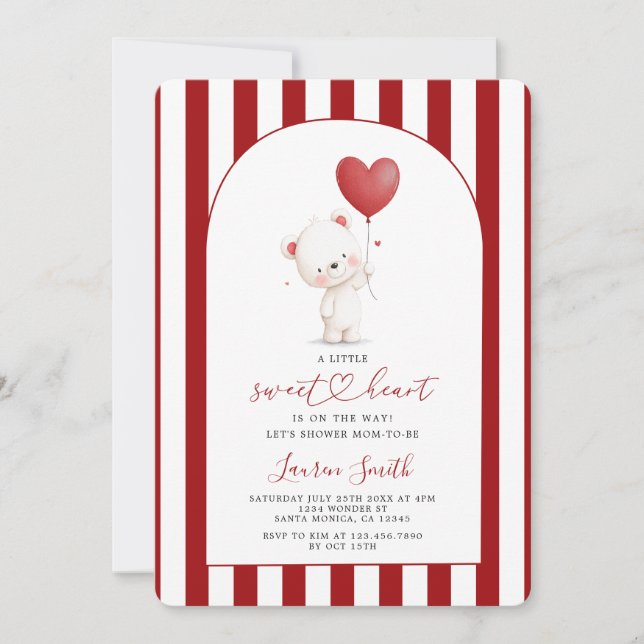 Valentine Sweetheart Teddy Bear Baby Shower Einladung (Vorderseite)