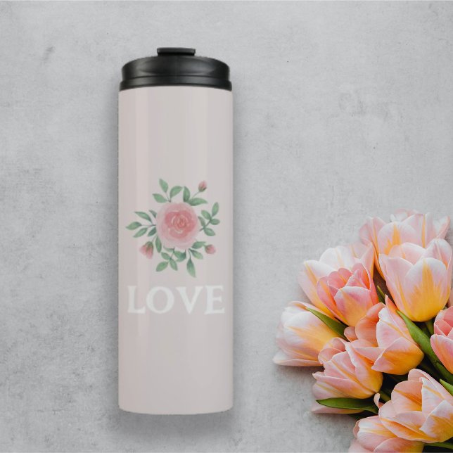 VALENTINE Tag Aquarell Blütenrot Rosa Thermosbecher (Von Creator hochgeladen)