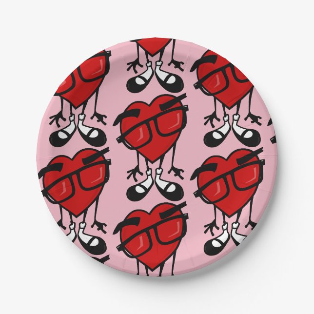 VALENTINE-TAG NIEDLICHE ROTE HERZPATTERPLATTE PAPPTELLER (Vorderseite)