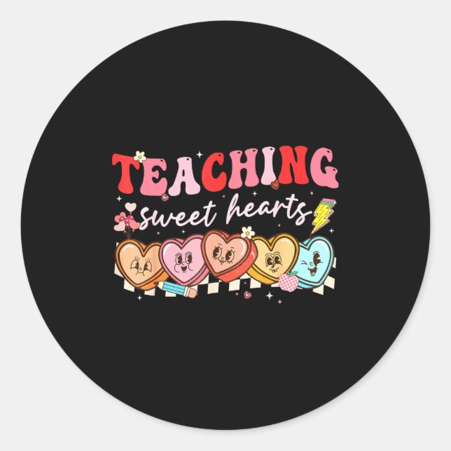 Valentine Teaching Sweet Hearts Teacher Men Women  Runder Aufkleber (Vorderseite)