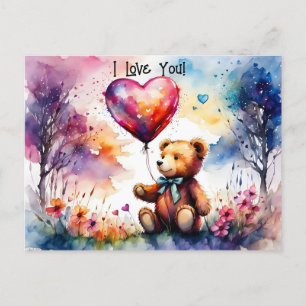 Valentine Teddy-Bär mit einem herzförmigen Ballon Postkarte