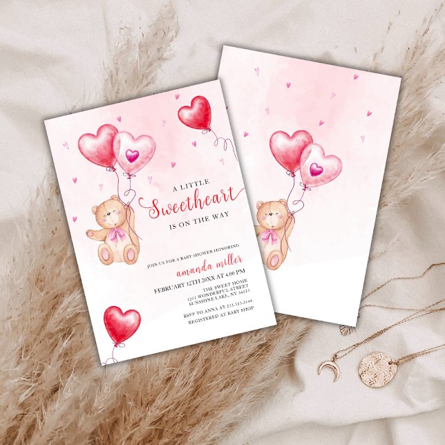 Valentine Teddy Bear Heart Balloon Babydusche Einladung (Valentine Teddy Bear Heart Balloon Baby Shower Invitation)