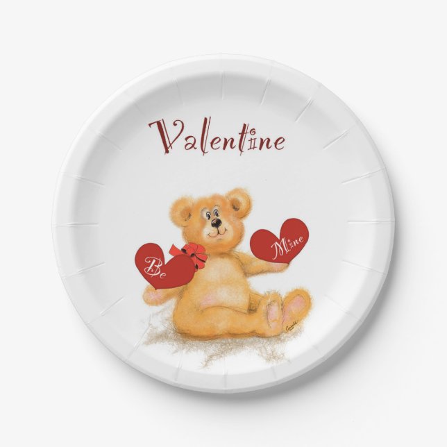 Valentine Teddy Bear Party Plate Pappteller (Vorderseite)