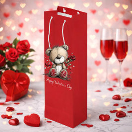 Valentine Teddy Bear with Rose and Hearts Geschenktüte Für Weinflaschen