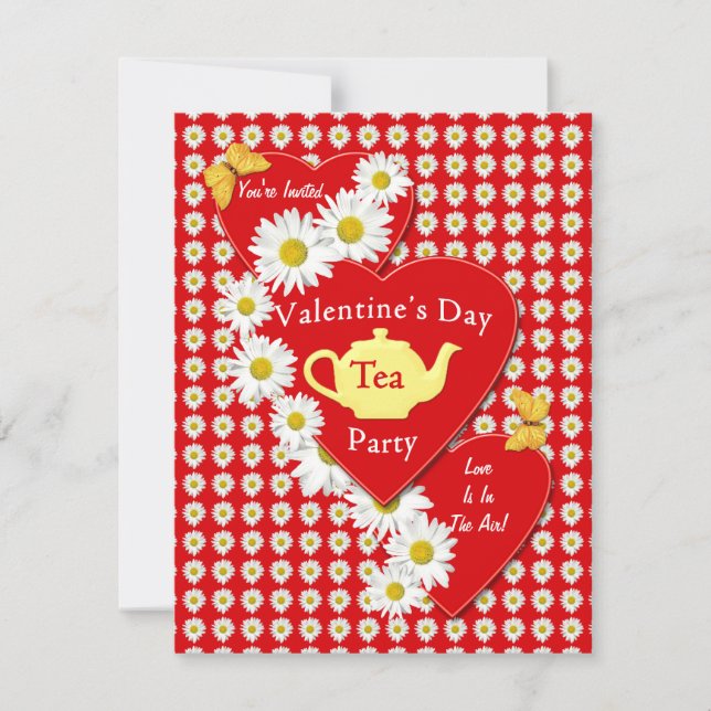 Valentine-Tee-Party-Gänseblümchen-kleine Einladung (Vorderseite)