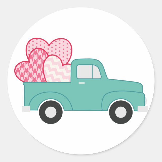 Valentine Truck Runder Aufkleber (Vorderseite)