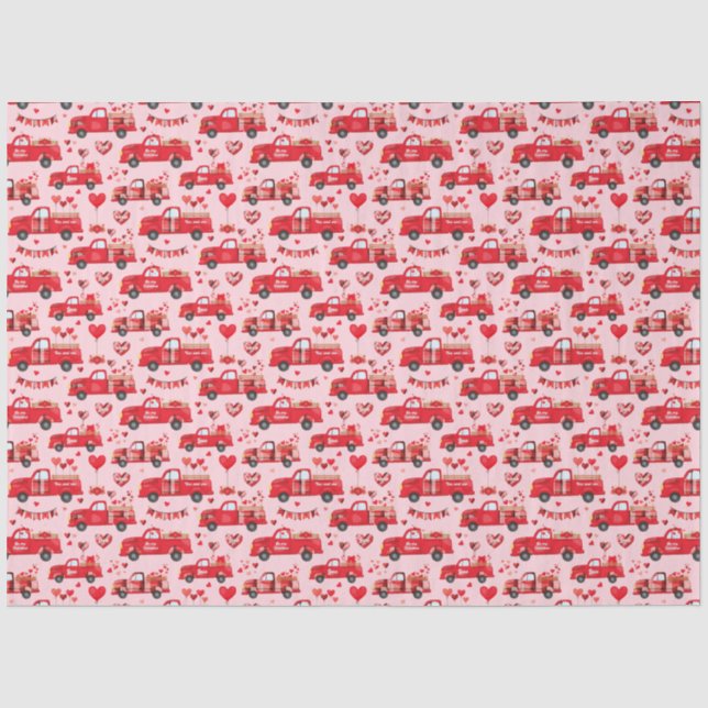 Valentine Trucks auf rosa Seidenpapier (Vorderseite)