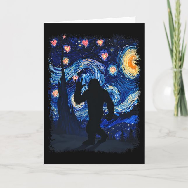 Valentine Van Gogh Starry Night Bigfoot Sasquatch  Karte (Vorderseite)