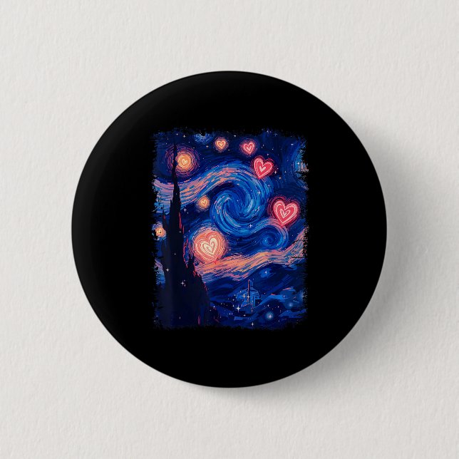 Valentine Van Gogh Starry Night Heart Matching Cou Button (Vorderseite)