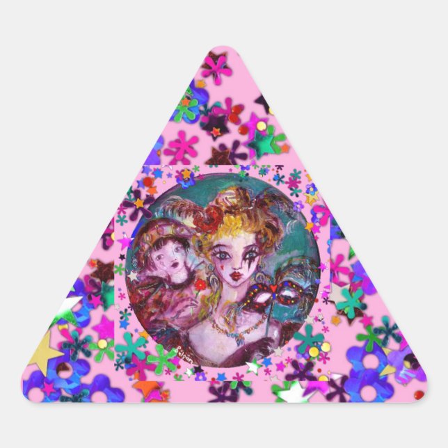 VALENTINE VENEZIANISCH MASQUERADE CONFETTI DREIECKIGER AUFKLEBER (Vorderseite)