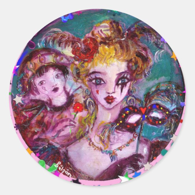 VALENTINE VENEZIANISCH MASQUERADE MASCHINE UND CON RUNDER AUFKLEBER (Vorderseite)