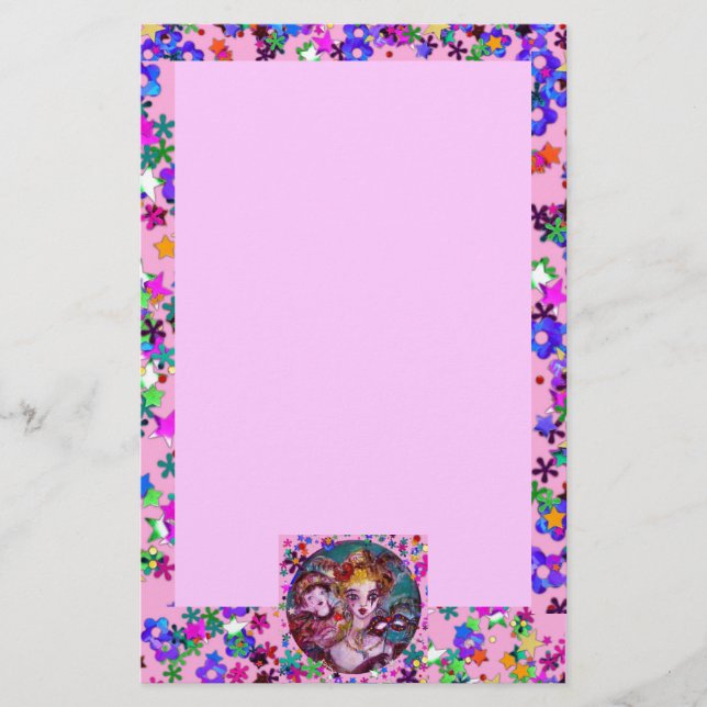 VALENTINE VENEZIANISCH MASQUERADE MASKS Pink Confe Briefpapier (Vorderseite)