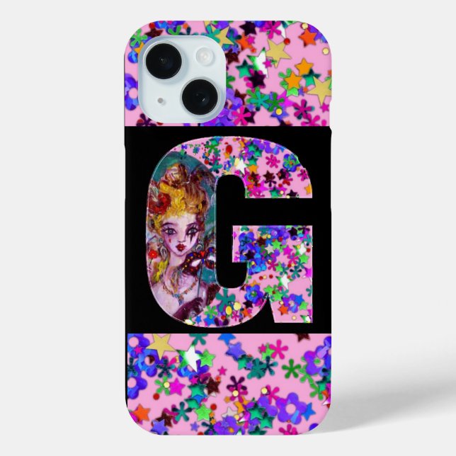 VALENTINE VENEZIANISCH MASQUERADE MONOGRAM G SCHRE iPhone 15 HÜLLE (Rückseite)