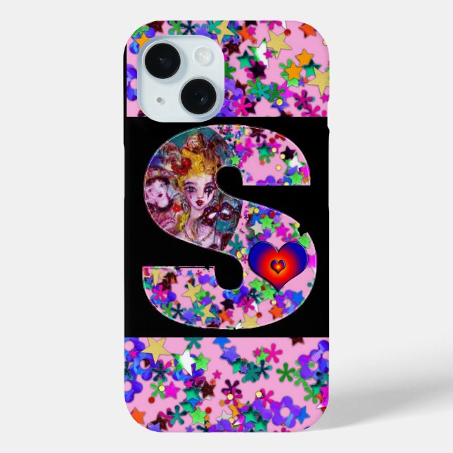 VALENTINE VENEZIANISCH MASQUERADE MONOGRAM S SCHRE iPhone 15 HÜLLE (Rückseite)