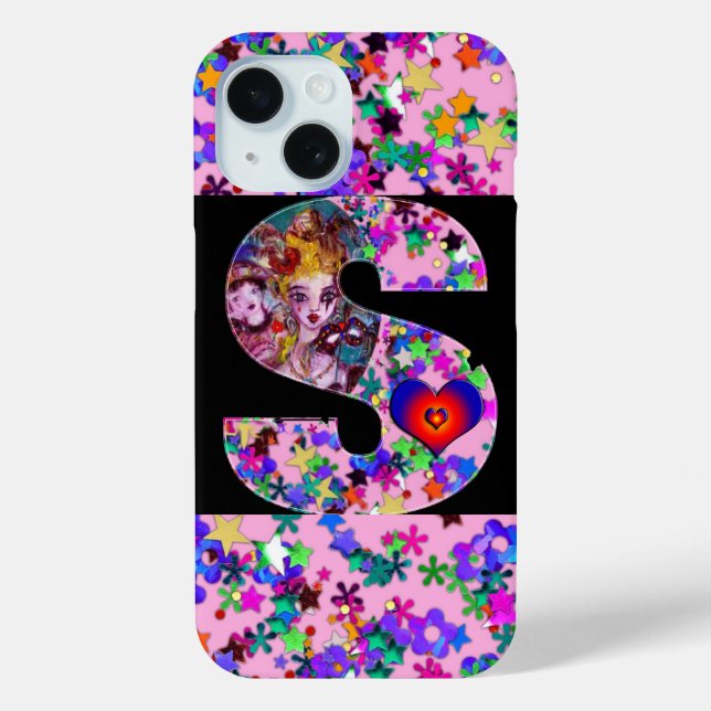 VALENTINE VENEZIANISCH MASQUERADE MONOGRAM S SCHRE iPhone 15 HÜLLE (Rückseite)