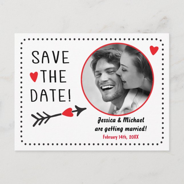 Valentine Wedding Rett Date Foto Rustikale Postkar Ankündigungspostkarte (Vorderseite)