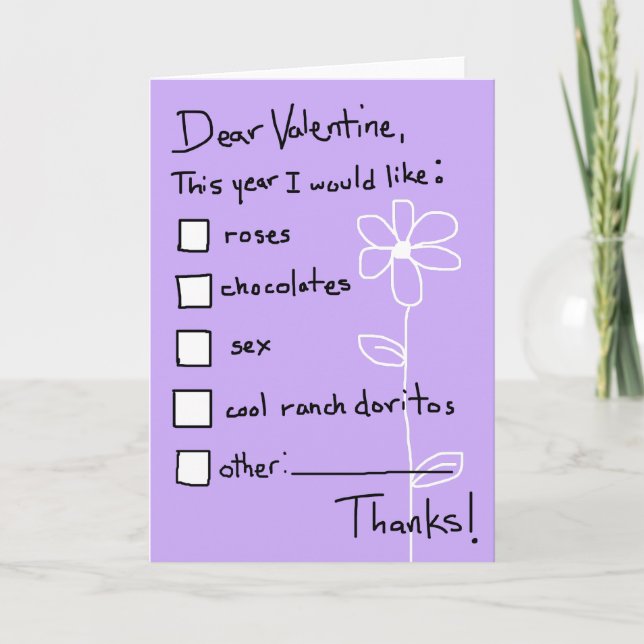 Valentine Wish List Feiertagskarte (Vorderseite)