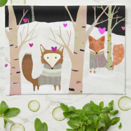 Valentine Woodland Füchse Küche Handtuch