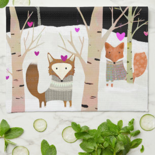 Valentine Woodland Füchse Küche Handtuch