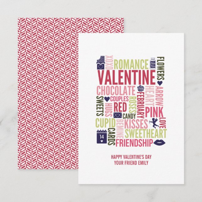 Valentine Words-Klasse Valentine Card Einladung (Vorne/Hinten)