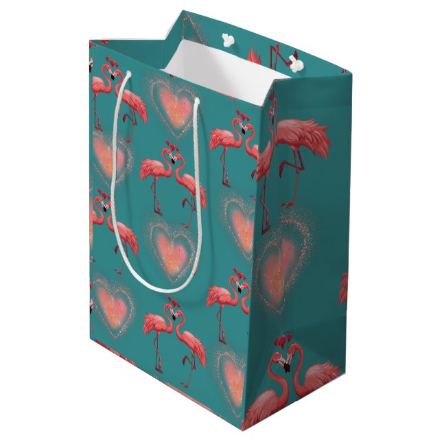 Valentine Wrapping Paper - Flamingo - Retro Mittlere Geschenktüte (Rückseite Schrägansicht)
