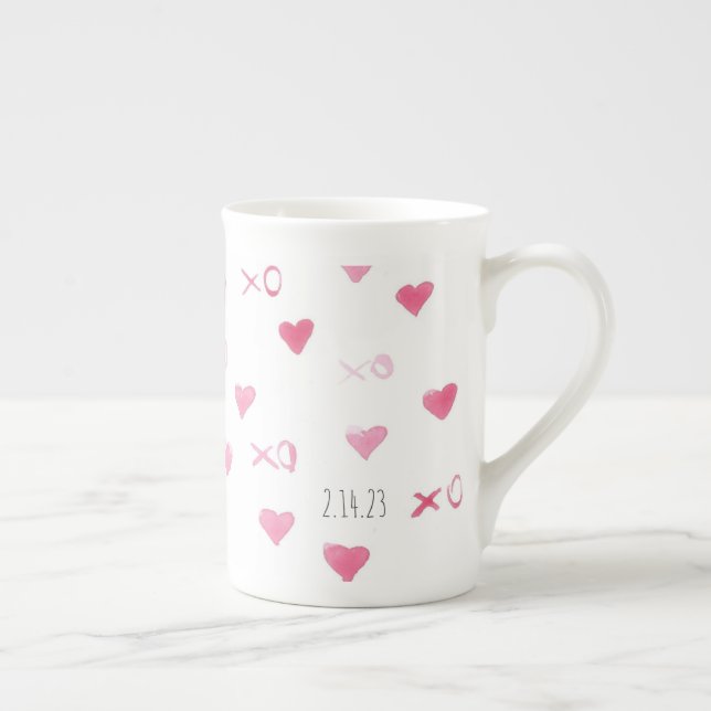 Valentine XO Sweet Hearts Pink DATE Liebe Prozellantasse (Rechts)