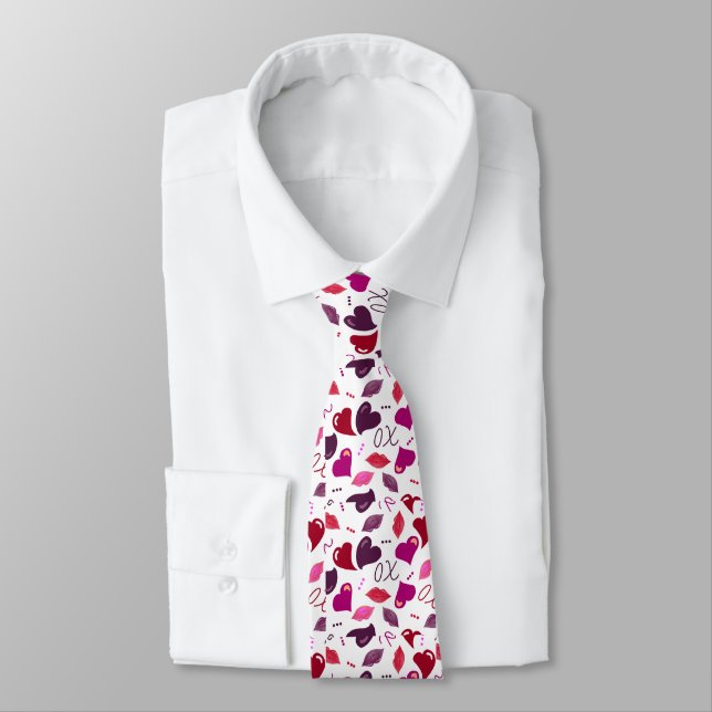 Valentine XOs, Lips & Hearts Krawatte (Gebunden)