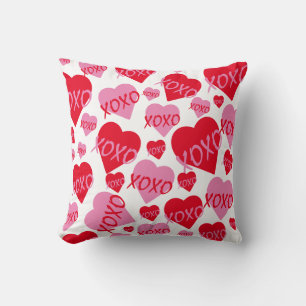 Valentine XOXO Herz rosa rotes Muster Weiß Kissen