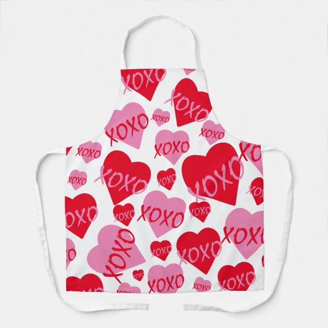 Valentine XOXO Herzrosa rotes Muster Modernes Weiß Schürze (Vorderseite)