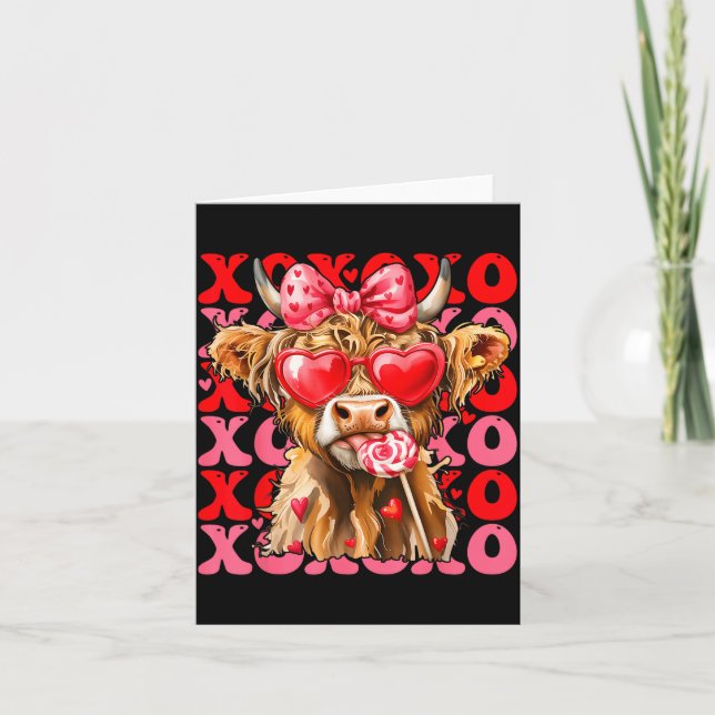 Valentine Xoxo Highland Kuh Cute Coquette Bogen We Karte (Vorderseite)